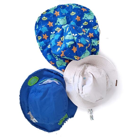 Bundle of 3 Toddler or 12-24 Month Hats Sharks, Reversible, Sea Creatures, Plaid - Picture 1 of 16